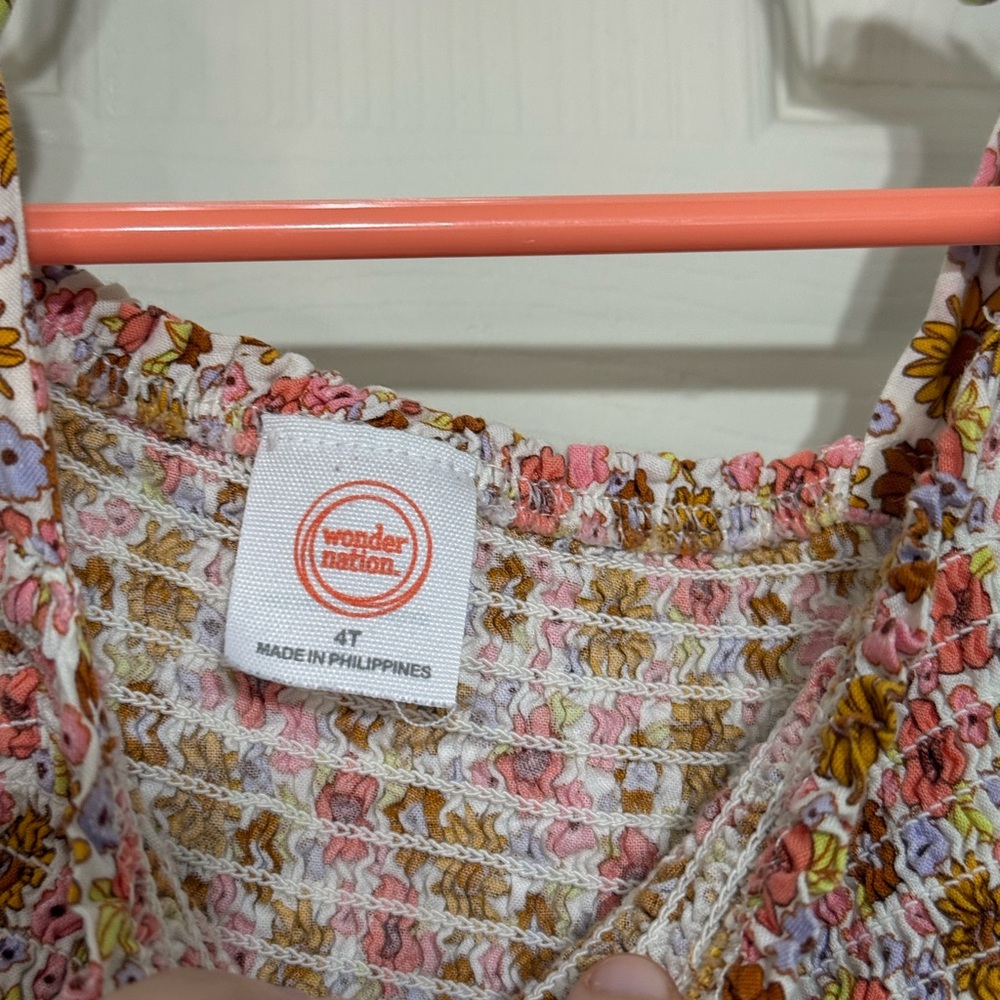 Wonder Nation Pink and Brown Floral Tierd Kids Dress 4T - Picture 4 of 5